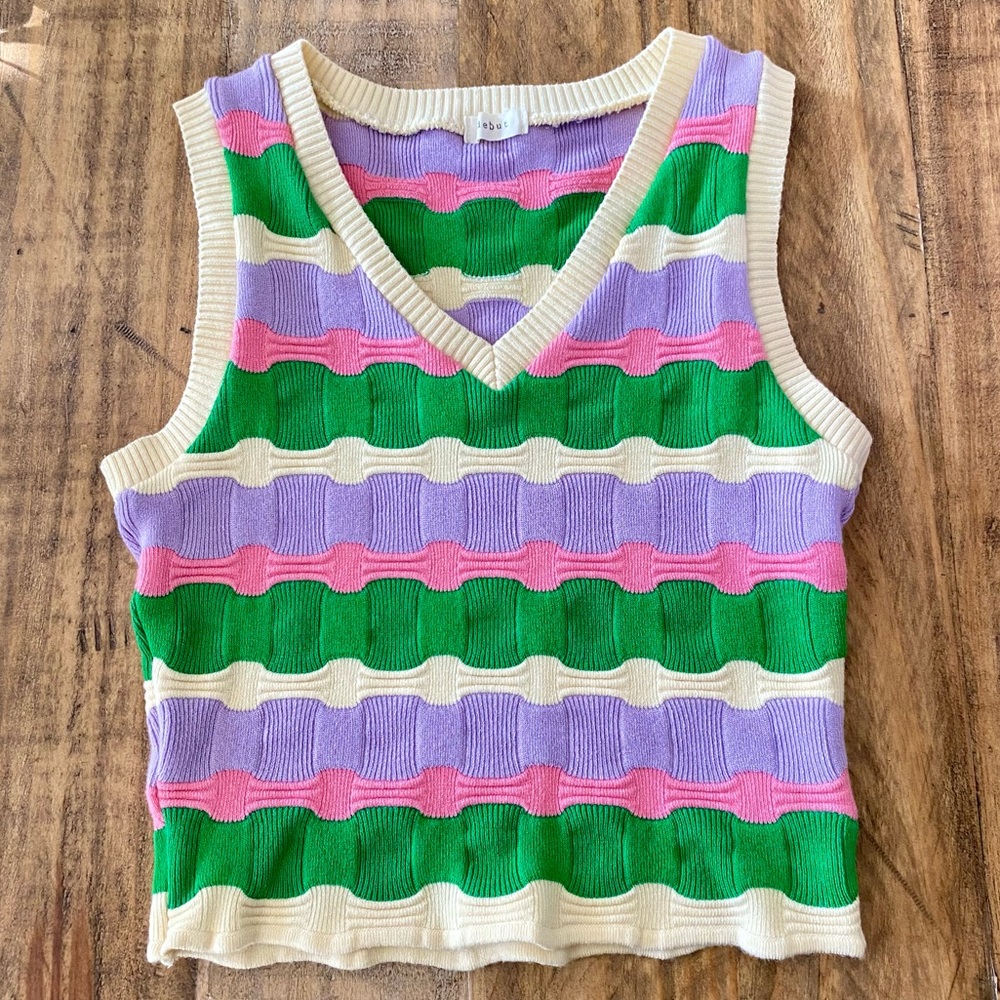 Vest/Tank Made in USA by debut Pale Yellow, Pink, Green, Purple Wavy Weave